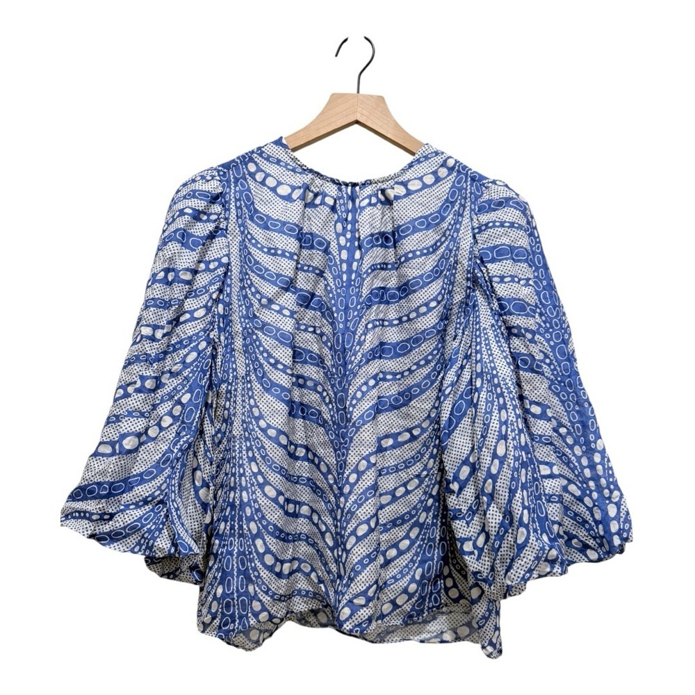 Marie Oliver Blue & White Linen Blend Puff Sleeve Blouse Top Size 1 - Picture 1 of 7
